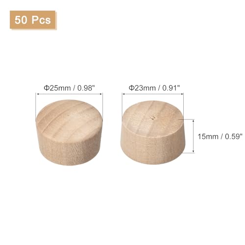 Image of uxcell 50Pcs Wood Button Top Plugs, 29 /32 Inch Round Head Wood Plugs Screw Hole Covers Wooden Screw Plugs for Furniture Tables Chairs