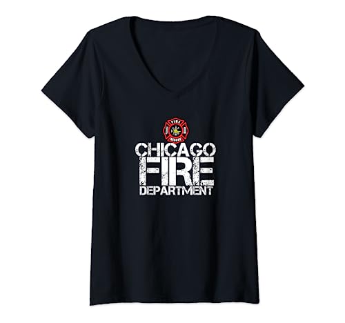 Donna Maglietta dei vigili del fuoco di Chicago Firehouse Tee Shirt Maglietta con Collo a V