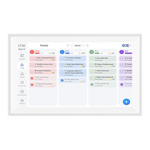 Fockety Digitaler Kalender, 15,6 Zoll 1080P FHD, App, Wettervorhersage, Smart Touchscreen, Wandplaner, Aufgabenplan, elektronischer Kalender für Familienpläne, Wochen (EU-Stecker 100-240V)