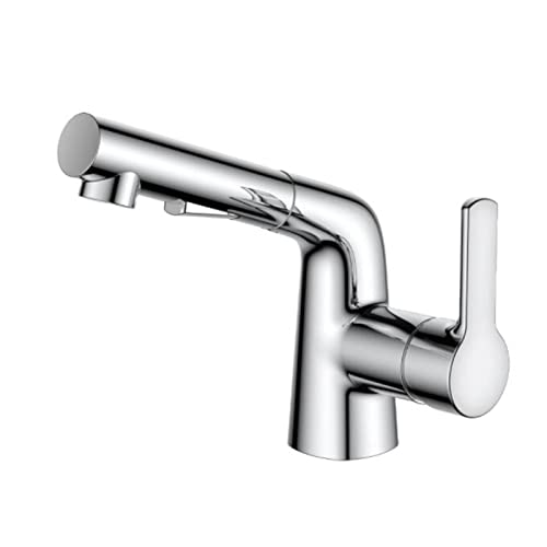 Robinet mitigeur de lavabo avec douchette extractible monotrou en laiton chromé pour eau chaude et froide