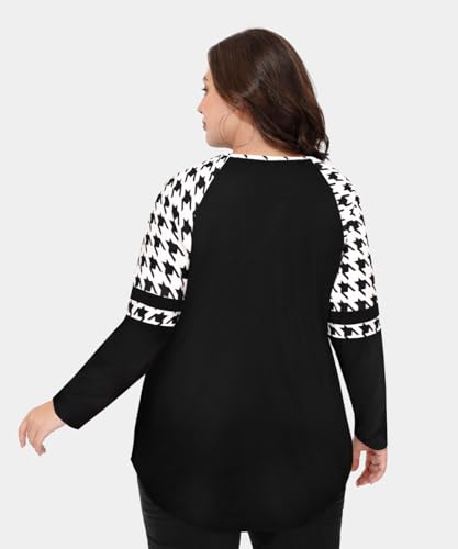 Image of CARCOS Plus Size Tops for Women Long Sleeve Fall Tunic Color Block Camo /Plaid /Leopard /Fall Blouse Crewneck Tshirt XL-5XL