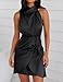 ZESICA Women's 2026 Fashion Satin Sleeveless Halter Neck Tie Waist Wrap Bodycon Cocktail Party Mini Dress,Black,Small