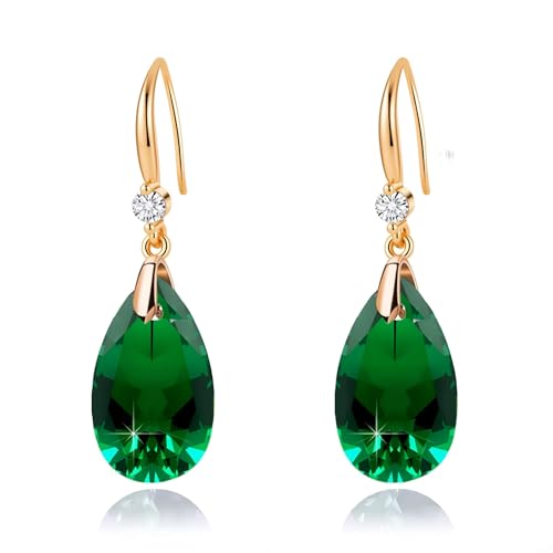 Austrian Crystal Teardrop Dangle Drop Earrings for Women 14K Gold Plated Hook Earring Hypoallergenic Jewelry Gifts for Women Girls