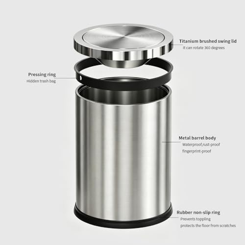 Image of 7L /1.8GAL Stainless Steel Trash can,Bathroom Trash can with lid,Small Trash Can with Flipping Lid, Mini Garbage cans for Kitchen,Living Room. Metallic Gold (7L-Silver)