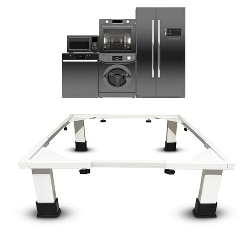 Image of Smart Shelter Washing Machine Stand without Wheels for Fully and Semi Automatic, Front or Top Load, Fridge and Dishwasher Stand, Adjustable Metal, Capacity 160Kg, White (Min:16 inchx16 inch, Max: 26 inchx26 inch)