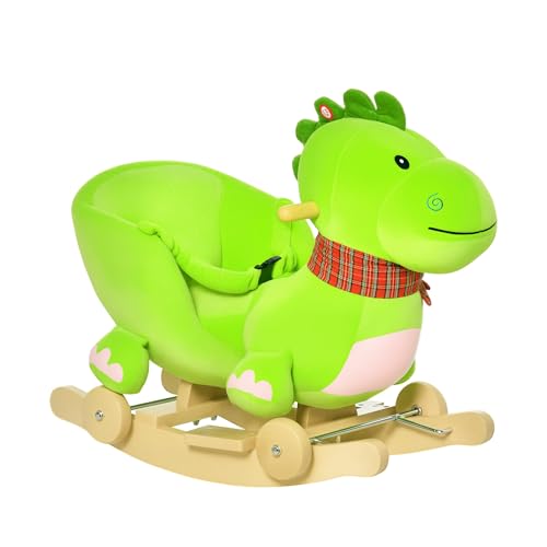 Qaba Kids Interactive 2-in-1 Plush Ride-On Stroller Rocking Dinosaur with Nursery Song