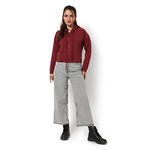 Image of Campus Sutra Women's Colorblock Sweatshirt with Ribbed Hem for Casual Wear | Low-High Neck | Long Sleeve | Button Closure | Cotton Sweatshirt Crafted with Comfort Fit for Everyday Wear