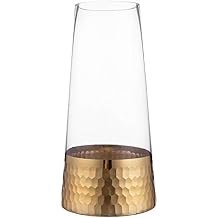 MyGift Glass and Gold Bottom Flower Vases, 10 inch Clear Glass Vases for Table Centerpieces Home Decor