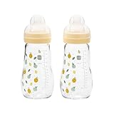 MAM Feel Good   Lot de 2 biberons en verre MAM avec tétine à débit moyen   Taille 2 260 ml   Accessoires pour bébé pour nouveau né   Jaune