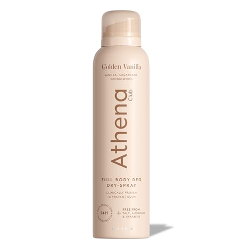 Athena Club Full Body Deo Natural Deodorant Dry Spray for Women Aluminum Free 360 Degree Whole Body Deodorant 24 Hour Odor Protection No Residue Golden Vanilla Scent 4 oz