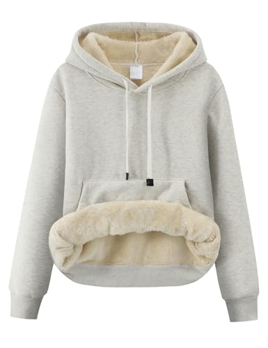 Gihuo Women's Winter Warm Hoodie Sherpa Fleece Lined Pullover Hoodie Hooded Sweatshirt Heavyweight Casual Tops(-02White-XLarge)
