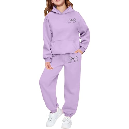 Image of Girls 2 Piece Casual Outfit with Letter Print Hoodie and Jogger Pants, Soft Cotton Blend Daily Wear Set for Toddler Youth, Street Style Fashion for Ages 2-6 Years (Purple, 2-3 Years)