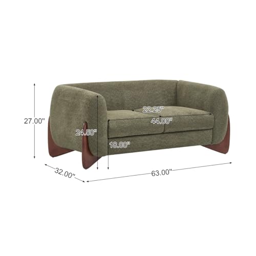 Image of Upholstered 3 Seater Sofa Three Seater Sofa with Wooden Legs for Living Room Hotels & Offices (Two Seater Boucle Green)