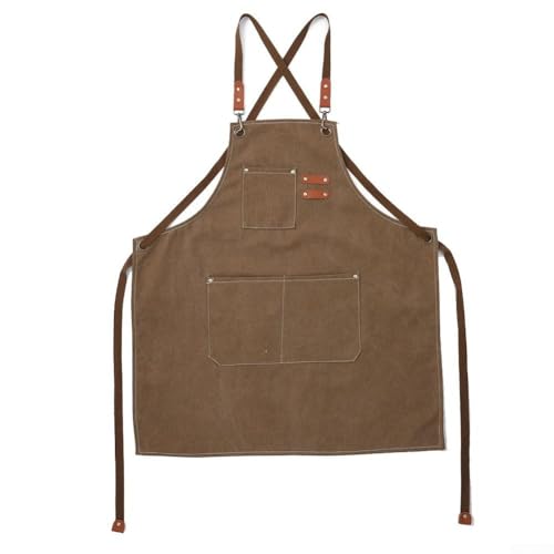 Tablier de travail en toile robuste, réglable avec poches pour hommes et femmes, tablier de travail imperméable pour le jardinage, le café (rose)