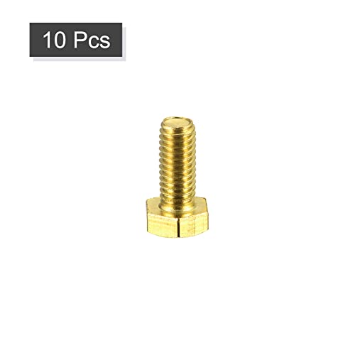 Image of uxcell Brass Hex Bolts, M6x14mm 10pcs Fully Thread Grade 4.8 Solid Brass Hexagon Head Bolt Machine Screws for Machinery