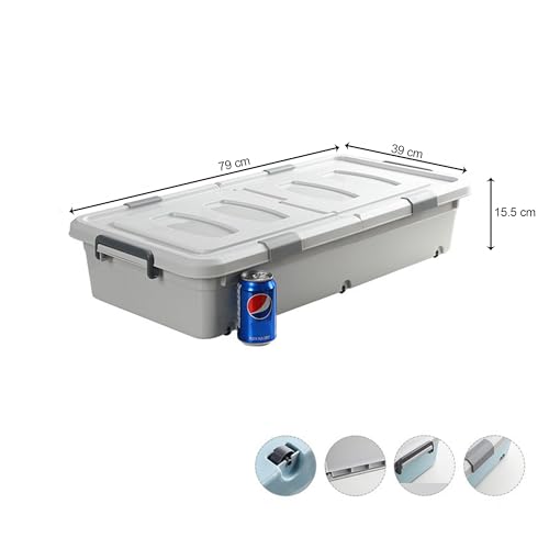 Image of Kuber Industries Pack of 3 Underbed Storage Box | Storage Box with Double Open Lid and Wheels | Multipurpose Dustproof & Stackable Storage Box | YN156 | Gray & White