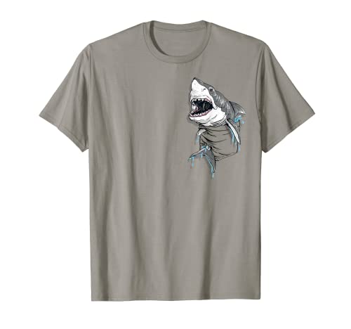 MudgeWare T-shirt avec poche Motif requin blanc T-Shirt