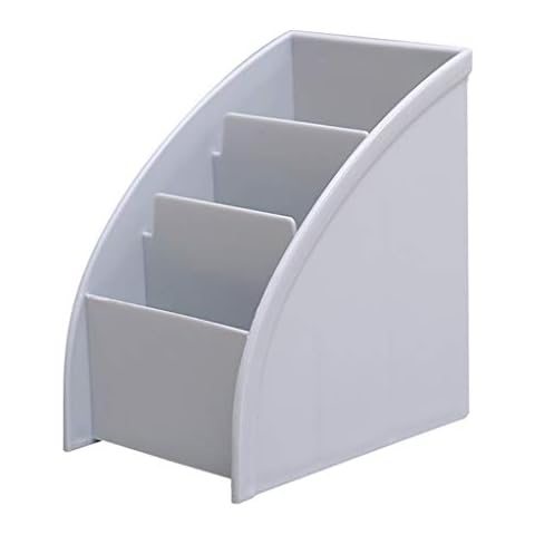 AIYAYOU 3 Compartments Remote Control Bracket Box Desktop Storage For Case Makeup Cosmetics Holder Stand Home Office Organize Desktop Organizer White, Light Grey Cover