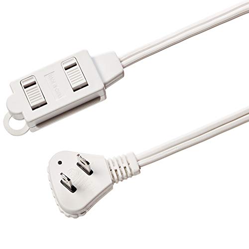 Image of Amazon Basics 6-Foot 2-Prong Indoor Extension Cord Power Strip with Flat Plug, Space-Saving Design, 13 Amps, 1625 Watts, 125 VAC, White, 2-Pack