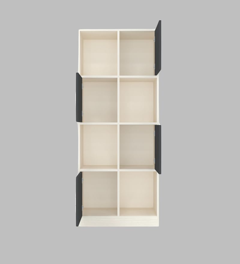 Image of SPECIALITY PANELS 8 Cube Bookshelf with 4 Shutters, White and Grey Storage Organizer, 73x35x176 cm, Carpenter Assembly Provided