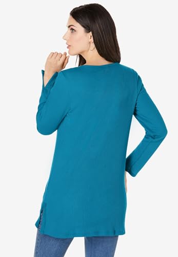 Roaman's Women's Plus Size Plus Size Knit Thermal Henley Top – Long Sleeve2