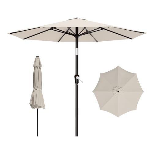 AreShark 9 FT Patio Umbrella for Outdoor, Outdoor Table Umbrella with Push Button Tilt and Crank, Outdoor Patio Umbrellas with 8 Sturdy Ribs for Market, Garden, Pool (Cream-white)