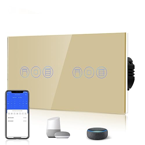 BSEED WiFi Shutter Switch,Recessed Touch Switches,Smart Percentage Control,Glass Panel,Remote Control,Neutral Wire Required,157mm Gold