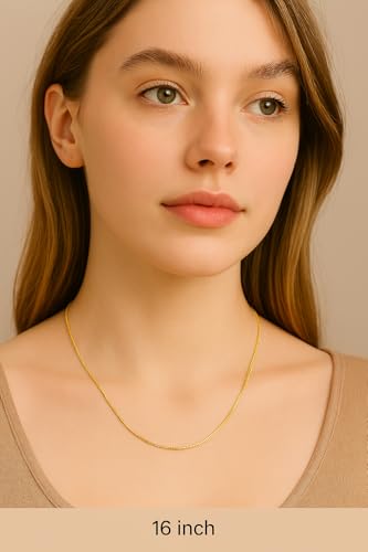 Real 14k Solid Yellow/White/Rose Gold Box Chain Link Necklace with Lobster Claw Clasp, Jewery Gift for Her Him, Thickness 0.7-1.2 mm, Length 16-24 inch3