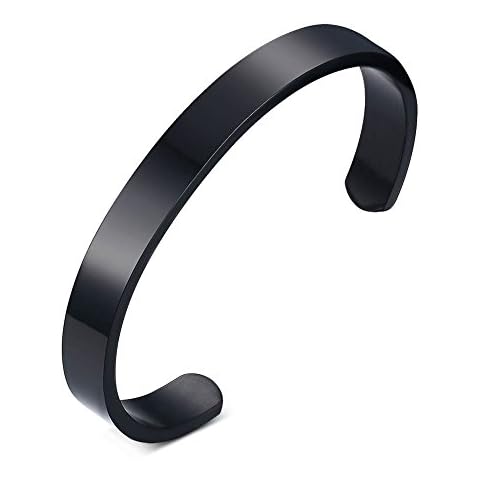 Mealguet Jewelry Free Engraving- Personalized Stainless Steel Polished Plain Cuff Bangle Bracelets for Men Women, Black,64mm Cover