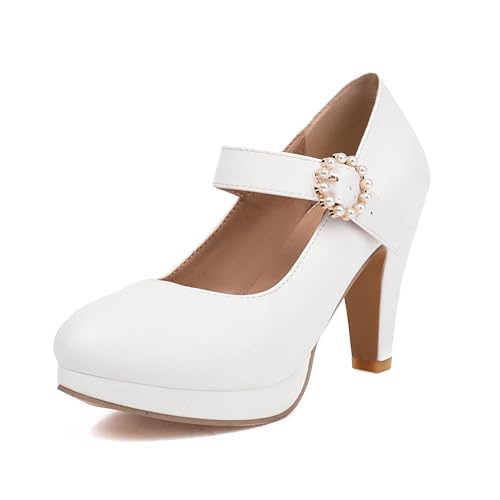 Image of ForeMode Fashion Women T-Strap High Heels Bow Platform Round Toe Pumps Leather Summer Sweet Shoes