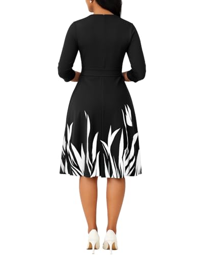 Image of Casual Dresses for Women Midi Church A-Line Fit and Flare Dress Crewneck 3 /4 Sleeve Party Dress