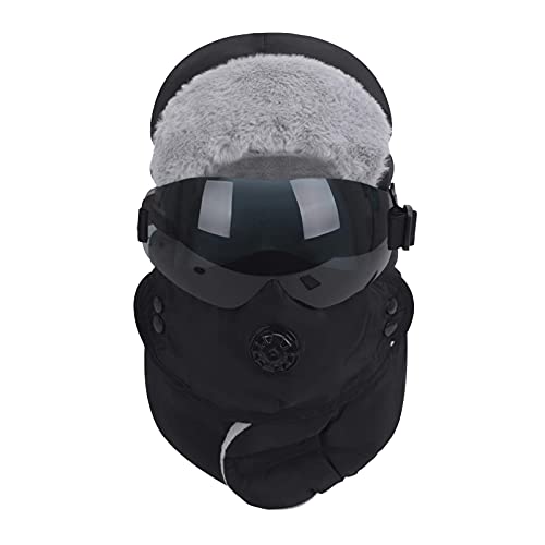4 in 1 Winter Hats Ski Cap Warm Trapper Hat  for Girls Boys Windproof Thermal Fleece Trapper Hat with Earmuffs Face Warmer (Black)