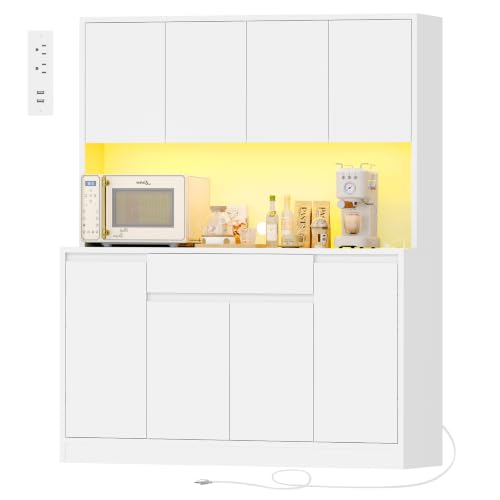 Image of 47.2 inchW Pantry Cabinet with Charging Station, Kitchen Pantry Cabinet