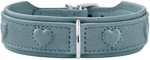 HUNTER Hundehalsband SOHO X Love, Farbe: hellblau, Rindsleder, weich & geschmeidig, gepolstert & fellschonend, eingenähte Herzen, leicht, für kleine Hunde & Welpen, Made in Germany, Größe: 37