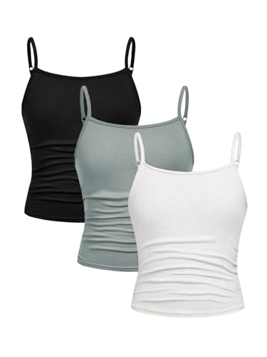 Image of SOLY HUX Girl's Tank Tops 3 Packs Cute Ruched Spaghetti Strap Camisole Slim Fit Undershirts