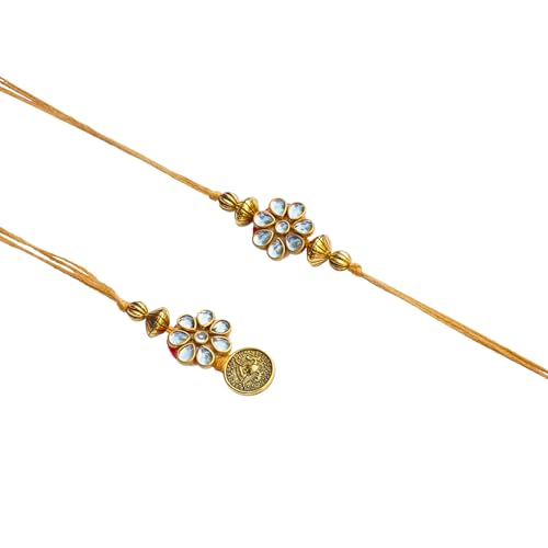 Elegant Bhaiya Bhabhi Rakhi Set with Red and Gold Beads, Pearls, and Tassels - Includes Roli and Chawal for Raksha Bandhan4