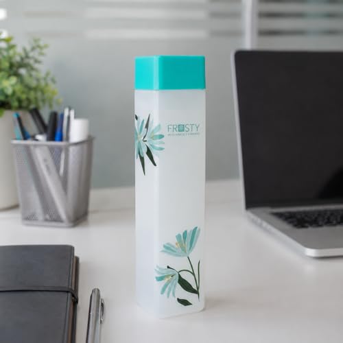 Image of Frosty Premium Square Fridge Water Bottle Set of 4, 1 Litre Leakproof BPA Free HDPE Plastic Bottles for Refrigerator, Kitchen, Office & Gym, Stylish Reusable Water Bottles