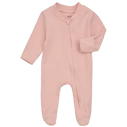 Image of Aablexema Organic Cotton Baby Footie Pajamas with Mittens Newborn Soft Zip Sleeper
