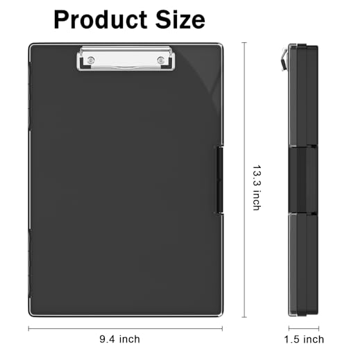 Rimilak Plastic Clipboard with Storage, Side Opening Clip Boards with 2 Storage Case, High Capacity Nursing Clipboards with Heavy Duty Clips for Work School Office Supplies, Black - Thumbnail 2
