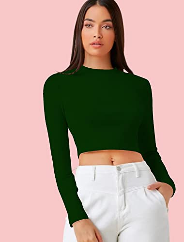Image of Dream Beauty Fashion Women's Casual Round Neck Long Sleeves Stylish Crop Top - 17 inch Inches (Tee-Tally 02)