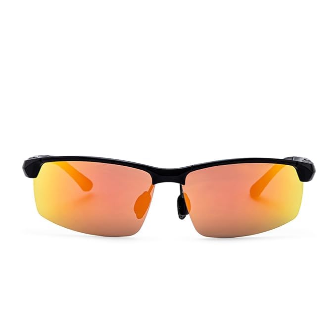 Image of Polarized Sports Sunglasses for Men | 100% UV Protection | Lightweight Polycarbonate Frame | Golden Lens Wraparound Style | Anti-Glare, Durable & Stylish Outdoor Goggles | Large Size
