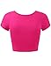 KEYBORN Women's Cotton Basic Scoop Neck Crop Short Sleeve Pajama Tops HOTPINK M