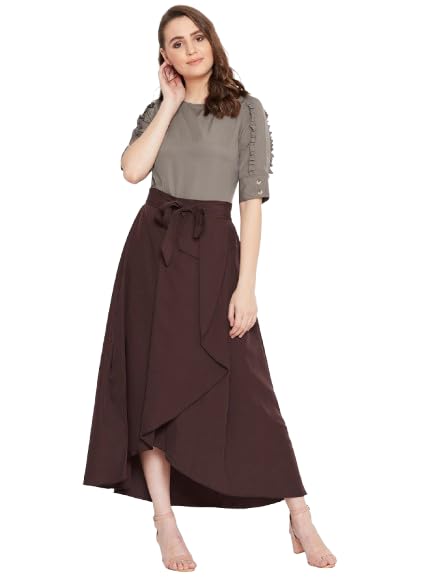 Women Grey & Coffee Brown Solid Top with Skirt-image-45