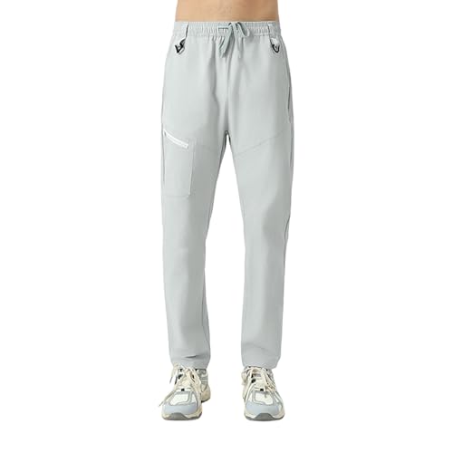 WENKOMG1 Cargo Pants Men Fashion - Stretch Elastic Waist Drawstring Lightweight Athletic Workout Jogger Pants with Pockets Cargos Walk Pant Man Clothes De Montaña para (L - Gray)