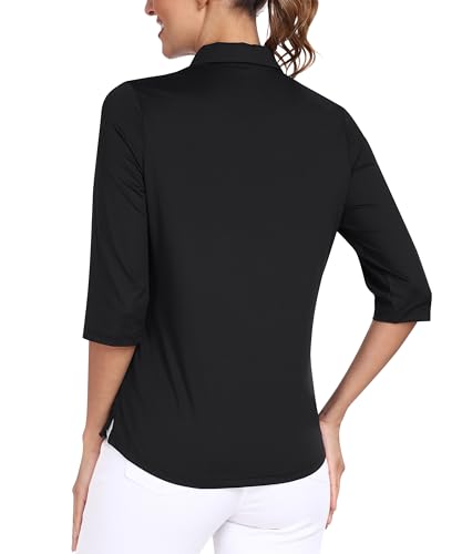 MoFiz 3/4 Short Sleeve Golf Shirt for Women Quick Dry Quarter Zip Athletic Polo Shirts Lightweight Workout Casual Tops3