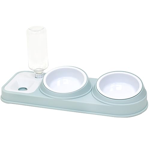 PLATA ペット フードスタンド 自動給水ボトル 2ボウル 犬 猫 食器 ペット用品 500ml エサ入れ 水入れ ご飯入れ 動物 給餌 【 ブルー 】