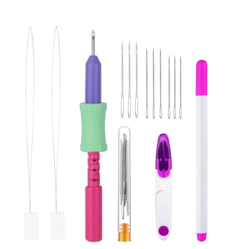 Cheloment 2.2mm Punch Needle Kit Adjustable Punch NeedleTool with Threader,Lightweight Punch Needle with 5 Needle Lengths, Needle Punch Kits for Beginner,Embroidery Punch Needle,Easy to Use