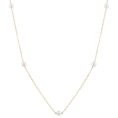 14K Gold Cultured Freshwater Pearl Tin Cup Chain Necklace Jewelry for Women 18