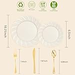 YOUBET 125PCS Scalloped Plastic Plates - Ivory Scalloped Disposable Plates - Gold Plastic Dinnerware Set Include 50 Plates, 75 Gold Silverware for Party & Wedding - Image 2