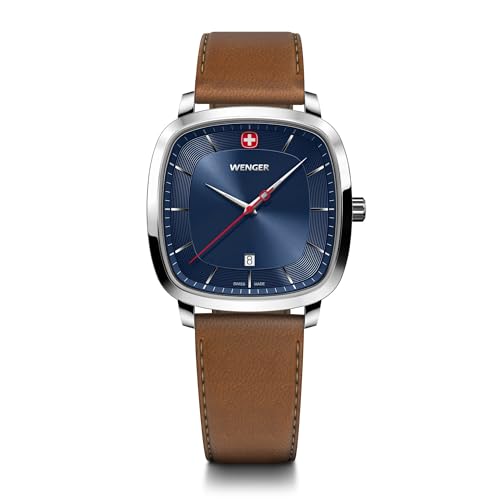 WENGER   Reloj para Hombre clásico Vintage (37 mm) con Esfera Azul/Pulsera smartcycle marrón 01.1921.106